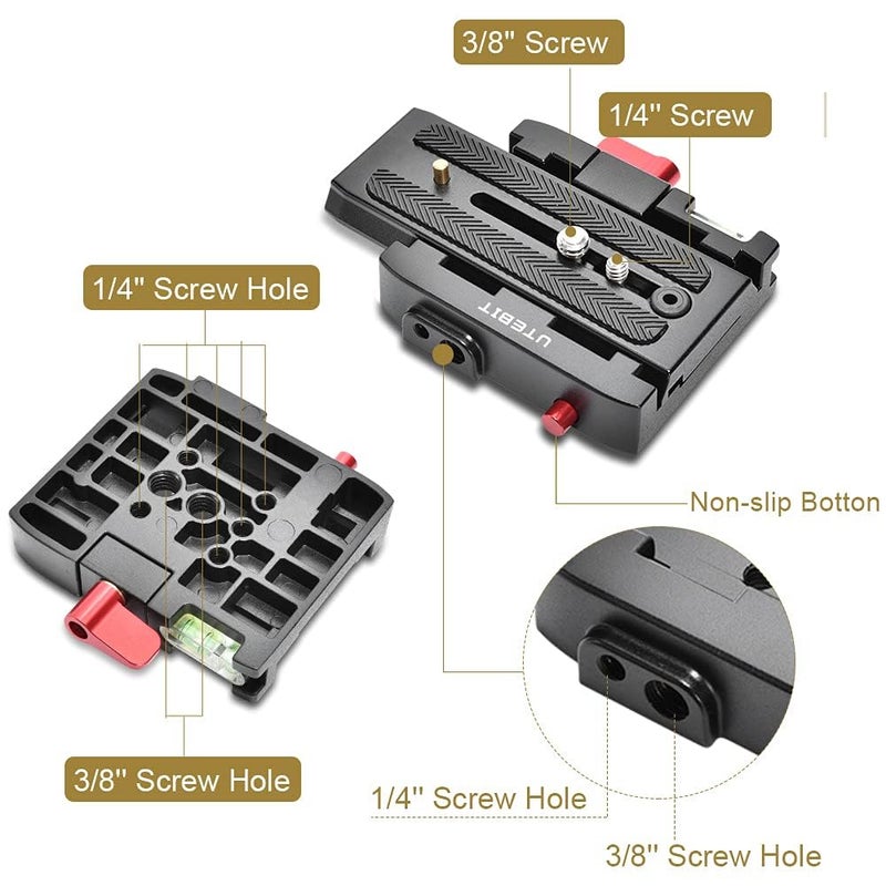 UTEBIT P200 Quick Release Plate - Aluminum Alloy Camera Tripod Base Plate with 1/4" and 3/8" Screw Hole Compatible with Sony A6400 Manfrotto Only - Image 4